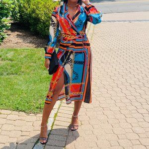 Zara Chain Link Mixed Print Wrap Dress